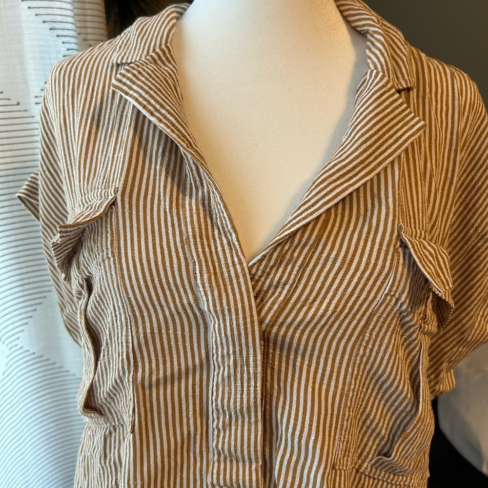 LOFT Tan Striped Blouse - Picture 3 of 7